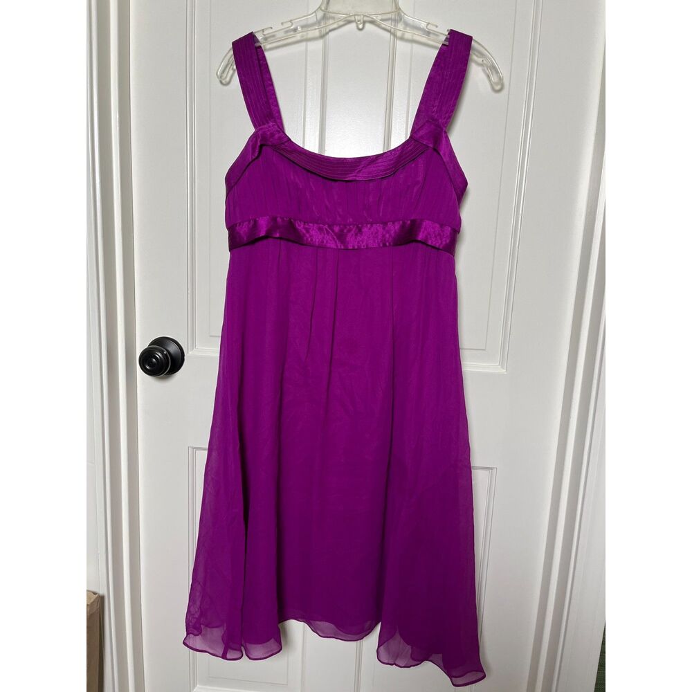 Donna Morgan Silk Dress 10 Fuchsia Magenta Pleated Empire Waist Cocktail